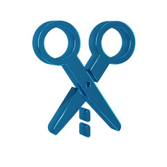 Blue Scissors with cut line icon isolated on transparent background. Tailor symbol. Cutting tool sign.