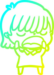 cold gradient line drawing of a cartoon woman talking loudly
