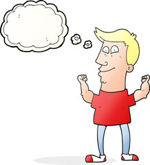 freehand drawn thought bubble cartoon celebrating man