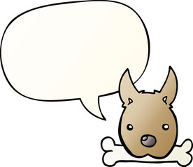 cartoon dog with bone with speech bubble in smooth gradient style