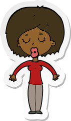 sticker of a cartoon woman with closed eyes