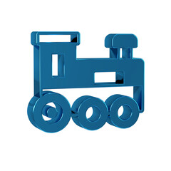 Blue Toy train icon isolated on transparent background.
