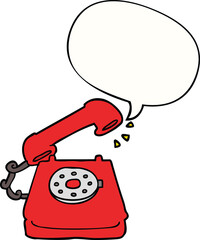 cartoon old telephone with speech bubble