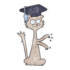freehand textured cartoon cat scratching with graduation cap