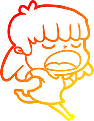 warm gradient line drawing of a cartoon woman talking loudly