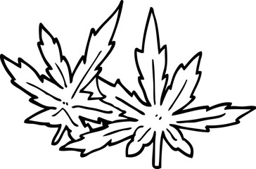 line drawing cartoon marijuana leaves
