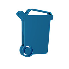 Blue Trash can icon isolated on transparent background. Garbage bin sign. Recycle basket icon. Office trash icon.