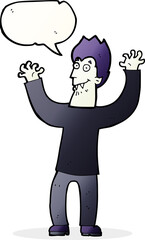 cartoon halloween vampire with speech bubble