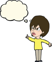 cartoon woman arguing with thought bubble