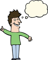 cartoon happy man with thought bubble