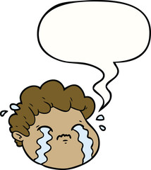 cartoon crying boy with speech bubble