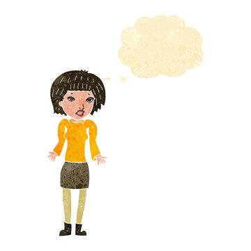 recommend clip art: cartoon woman shrugging shoulders with thought bubble