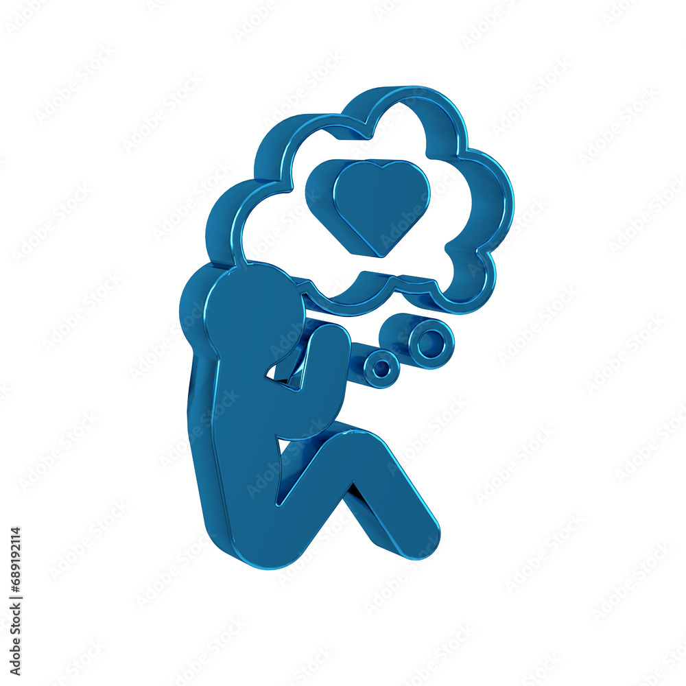 Sticker Blue Human head with heart icon isolated on transparent background. Love concept with human head.