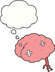 cartoon injured brain with thought bubble