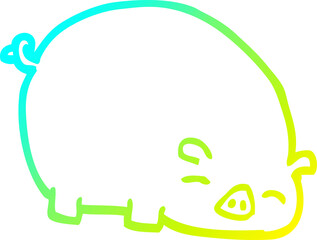 cold gradient line drawing of a cartoon pig