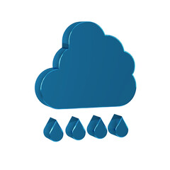 Blue Cloud with rain icon isolated on transparent background. Rain cloud precipitation with rain drops.