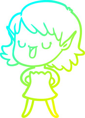 cold gradient line drawing of a cartoon elf girl