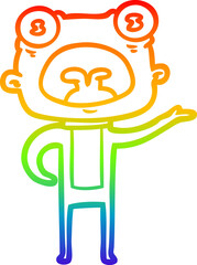 rainbow gradient line drawing of a cartoon weird alien communicating