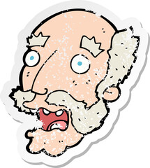retro distressed sticker of a cartoon shocked old man