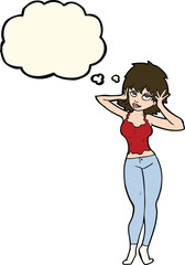 cartoon pretty woman with thought bubble