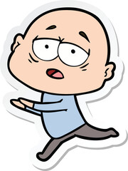 sticker of a cartoon tired bald man