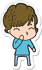 sticker of a cartoon woman thinking