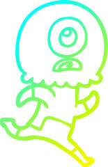 Obraz premium cold gradient line drawing of a cartoon cyclops alien spaceman running