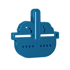 Blue Shopping basket and food icon isolated on transparent background. Food store, supermarket.