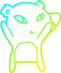cold gradient line drawing of a cute cartoon bear