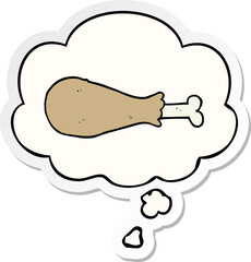 cartoon chicken leg with thought bubble as a printed sticker