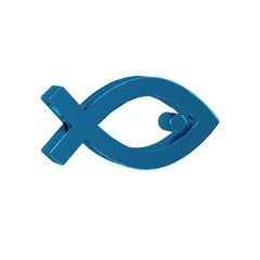 Blue Christian fish symbol icon isolated on transparent background. Jesus fish symbol.
