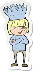 sticker of a cartoon person wearing paper crown