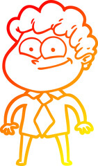 warm gradient line drawing of a cartoon happy man