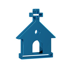 Blue Church building icon isolated on transparent background. Christian Church. Religion of church.