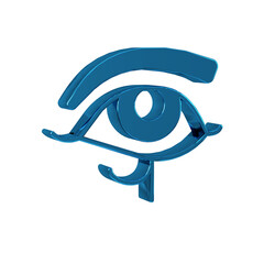 Obraz premium Blue Eye of Horus icon isolated on transparent background. Ancient Egyptian goddess Wedjet symbol of protection, royal power and good health.