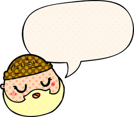 cartoon male face with beard with speech bubble in comic book style