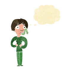 cartoon woman sticking out tongue with thought bubble