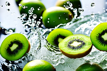 Farm to Table. Close-Up of Freshly Picked kiwi . splash of water