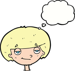 cartoon smug looking boy with thought bubble