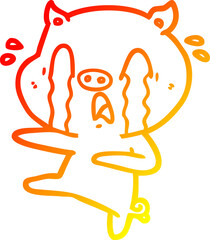 warm gradient line drawing of a crying pig cartoon