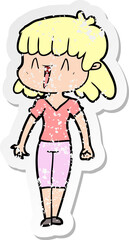 distressed sticker of a cartoon woman