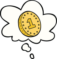 cartoon coin with thought bubble