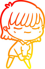 warm gradient line drawing of a cartoon woman