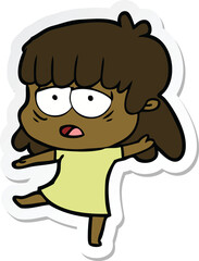 sticker of a cartoon tired woman