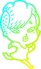 cold gradient line drawing of a cartoon surprised girl