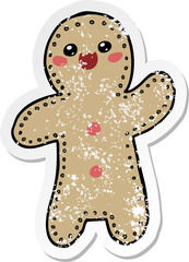 distressed sticker of a cartoon gingerbread man