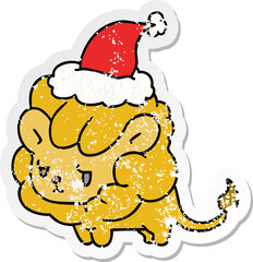 hand drawn christmas distressed sticker cartoon of kawaii lion