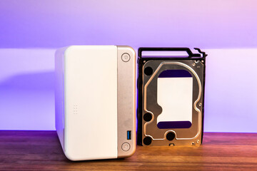 Network attached storage NAS with External Hard Drive Next to