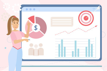 business education, learning, online course and training, marketing, woman, people, targeting, infographic, diagram