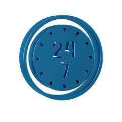 Blue Clock 24 hours icon isolated on transparent background. All day cyclic icon. 24 hours service symbol.